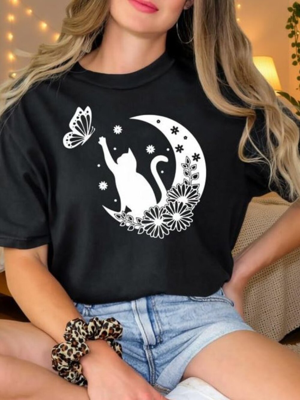 Cat Moon Shirt, Cat Lover T-Shirt, Moon Cat Graphic Tee
